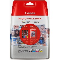 Canon Original Tintenpatrone MultiPack High-Capacity CLI Bk,C,M,Y + Fotopapier PP-201 50 Blatt 6443B008